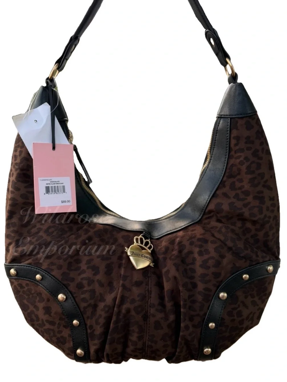 Juicy Couture Retro Glam Hobo Shoulder Bag Chocolate Brown Leopard Cheetah Print